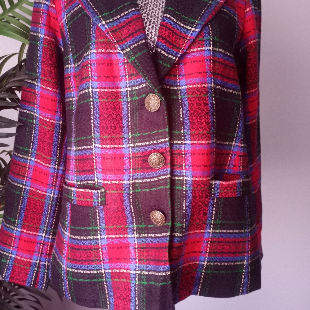 SOLD‼️📪✅Vintage LINEA by Louis Dell'Olio plaid 100% Polyester Blazer - Picture 3 of 16